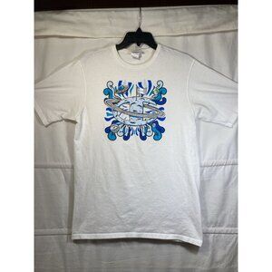 Vintage 90s CHAMPION Brand - Space Moon Spaceship T-Shirt M White Pop Art SK8